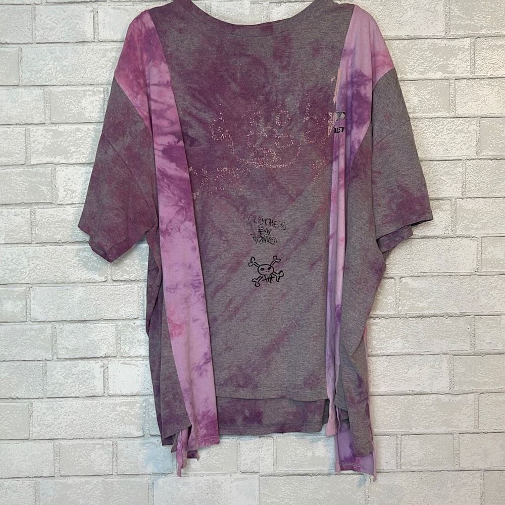 Tie-Dye Purple Short Sleeve Tee with Ribbon Detail